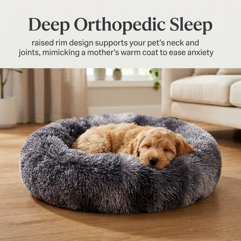 Dog bed image with “Deep Orthopedic Sleep” headline and your subtitle beneath it