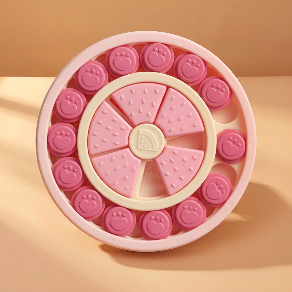 Pink circular puzzle on warm peach background
