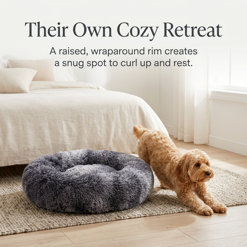 Their Own Cozy Retreat, a dog stretching beside the bed in a bedroom setting
